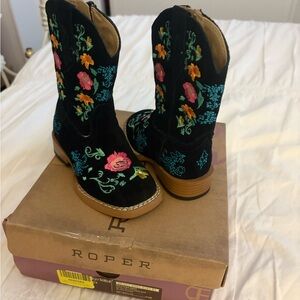 Roper Black Boots with Colorful Floral Embroidery
